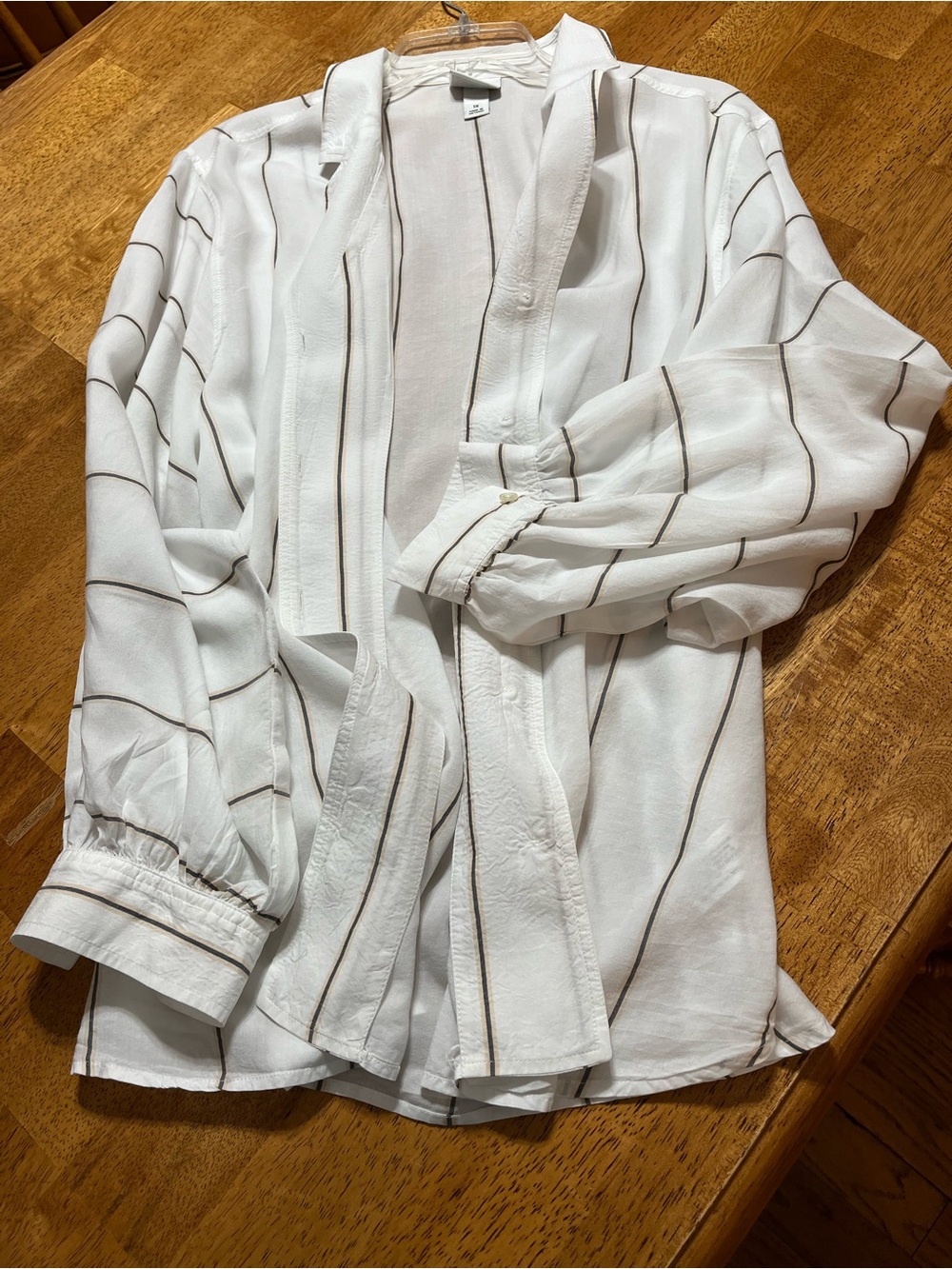 Ava Viv Soft White Blouse with Thin Brown Stripes